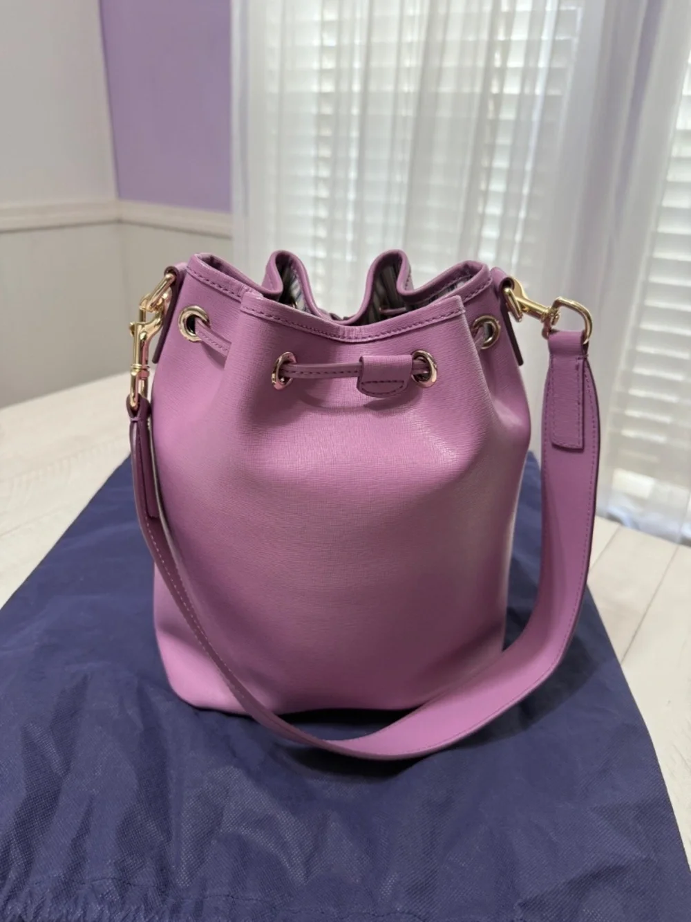 Dooney & Bourke Lavender Saffiano Leather Bucket Crossbody Purse